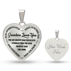 Engraved Grandma Loves You Heart Necklace, Personalized Gift