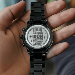 Engraved Iron Sharpens Iron Proverbs 27:17 Men's Watch, Personalized Gift