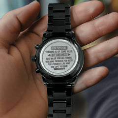 Engraved Men's Watch, Godliness Has Value, 1 Timothy 4:8, Personalized Gift