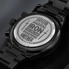 Engraved Iron Sharpens Iron Proverbs 27:17 Men's Watch, Personalized Gift