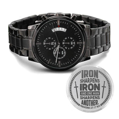 Engraved Iron Sharpens Iron Proverbs 27:17 Men's Watch, Personalized Gift