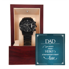 Engraved A Son's First Hero Black Chronograph Watch, Personalized Gift