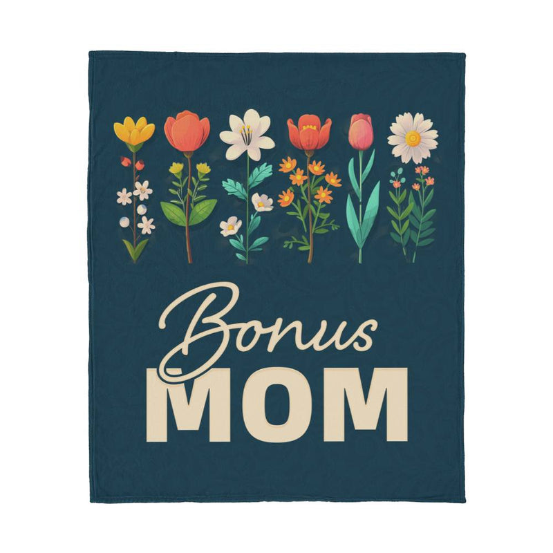 Engraved Bonus Mom Jersey Fleece Blanket, Personalized Gift