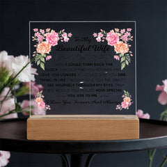 Engraved To My Beautiful Wife Acrylic Square, Personalized Gift